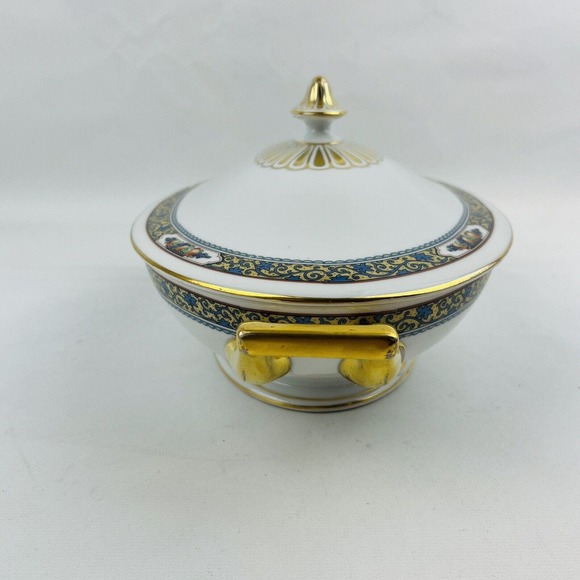Thomas Bavaria Harvest Oval Covered Vegetable Dish Fruit Blue Scrolls Gold Rim - Picture 3 of 12